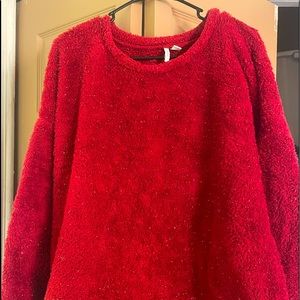 Fluffy Red Long Sleeve Sweater.